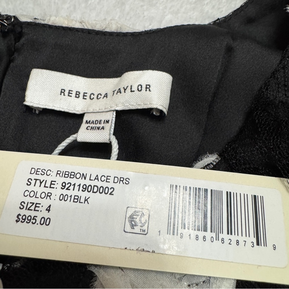 Rebecca Taylor sz 4 Ribbon Lace Dress Floral Black White - Picture 6 of 14